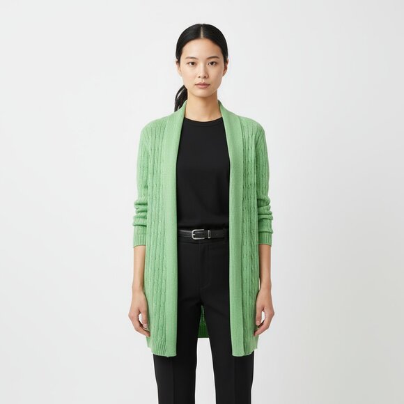 Ralph Lauren Green Knit Open Front Long Sleeve Duster Cardigan Sweater M - Picture 6 of 6